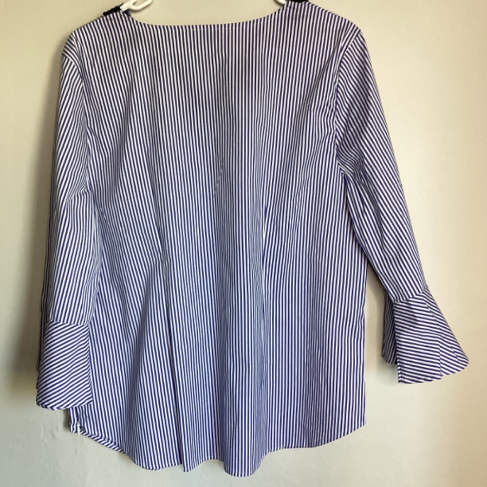 NWT Talbots Embroidered Rick Rack Trim Top Blouse Bell Sleeves XL Striped Brand - Picture 8 of 16